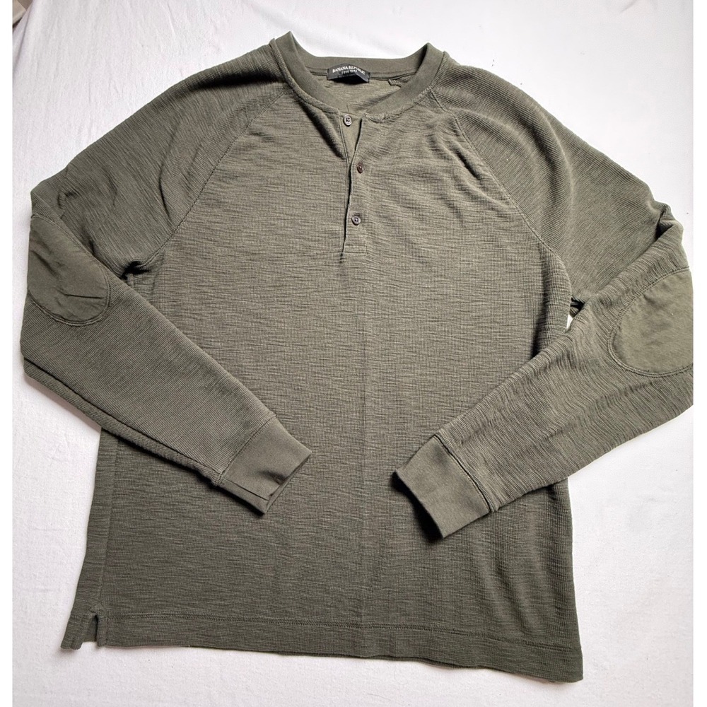 Banana Republic Core Temp Slub Henley Shirt Mens Large Olive Green-2598